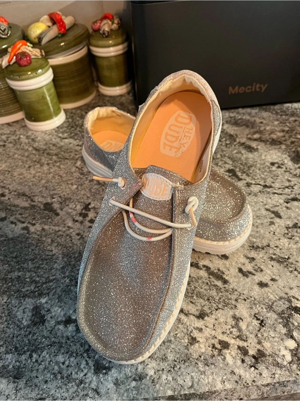 Hey Dude Wendy Metallic Gold Sparkle Shoes Rose Gold Size W8 NWOB